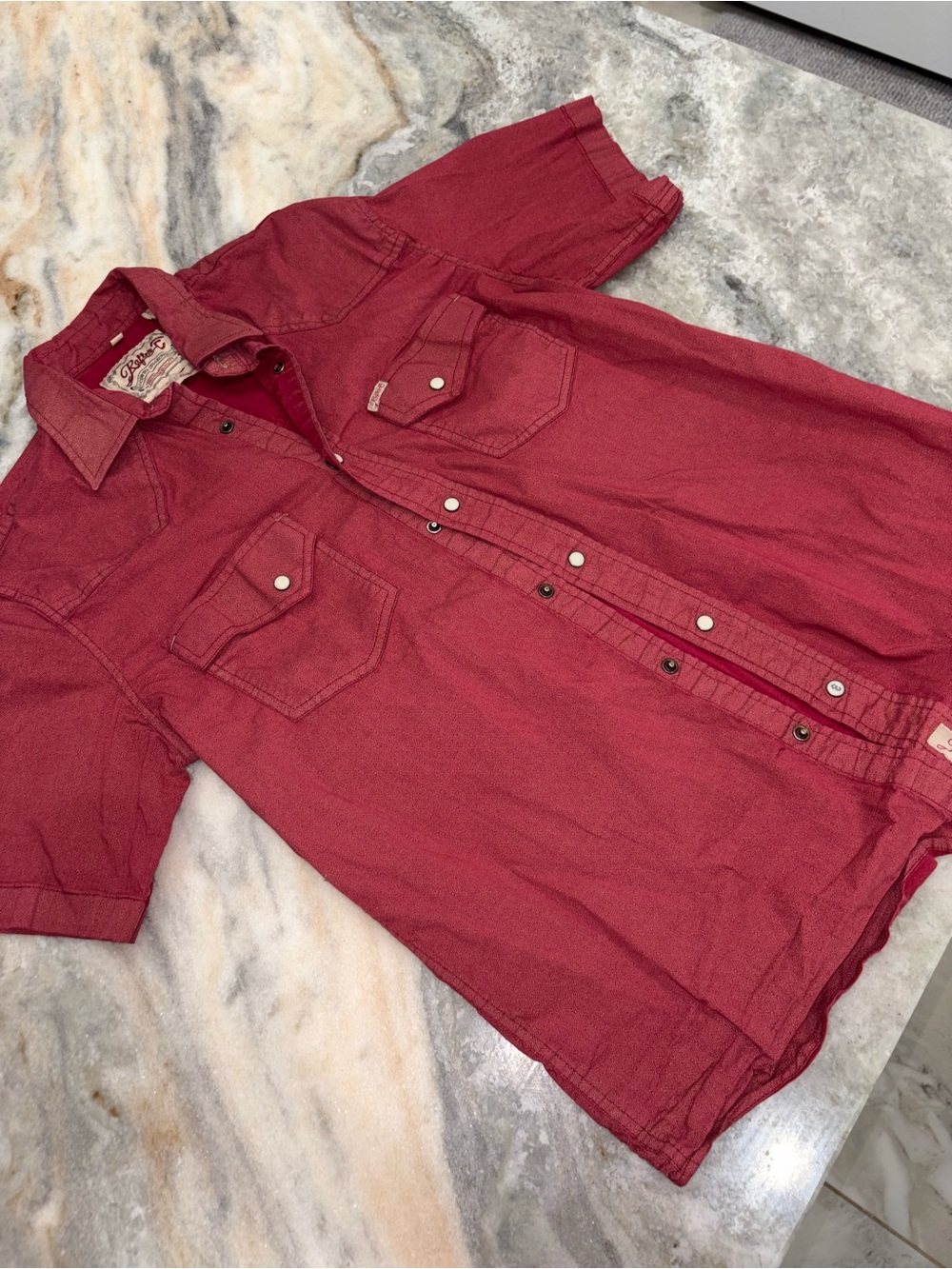 Men's Casual Red Short-Sleeve Button-Down Shirt by Rafter C - Picture 2 of 6
